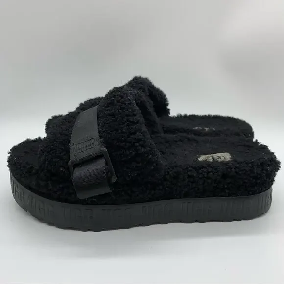 UGG Fluffita Platform Sheepskin Slipper Black Size 9/9.5 Lounge Travel Fuzzy - Picture 7 of 11